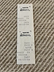 Recibo Disneyland 1986 vintage - Imagen 1 de 1