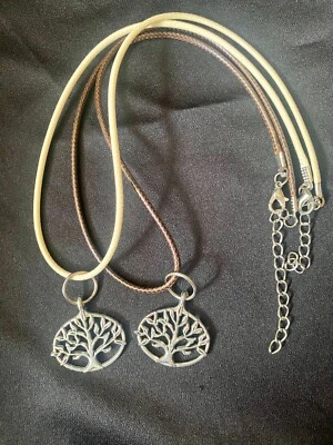 Spiritual Tree of Life Silver Pendant and Adjustable Choker Cord Necklace - Image 1 of 4