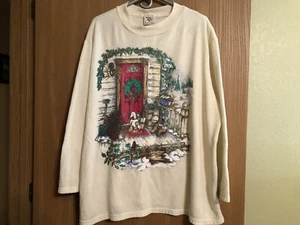 Ugly Christmas Holiday Sweater Sweat Shirt 2X Long Sleeve Front Porch Scene - Picture 1 of 7