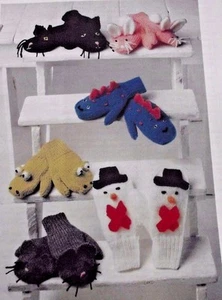KNITTING PATTERN - FUN COLLECTION OF NOVELTY MITTENS IN DK TO FIT 1-8 YEARS - Picture 1 of 1