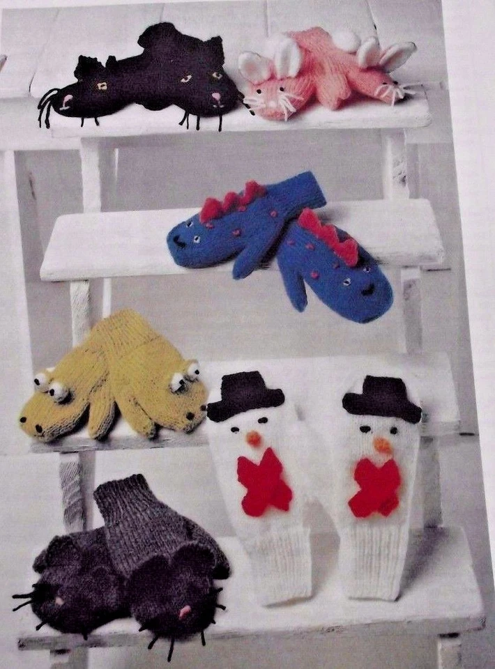 KNITTING PATTERN - FUN COLLECTION OF NOVELTY MITTENS IN DK TO FIT 1-8 YEARS - Image 1 of 1