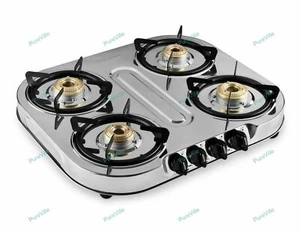 Sunflame 4 Burner Gas Stove 4B Stainless Steel Manual Ignition Silver Color - Picture 1 of 9