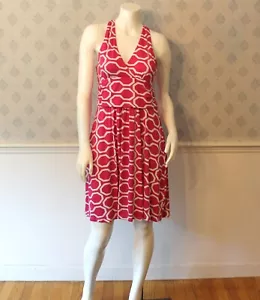 Women's Bright Pink and White Macbeth Collection Halter Dress Size M - Bild 1 von 8