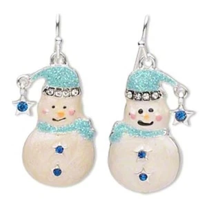 1 Pair Silver Finished Pewter 26x14mm Blue Sparkling Snowman Earrings OR Charms* - Picture 1 of 1