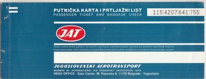 JUGOSLAWIEN seltenes modernes Passagierticket JUGOSLOVENSKI FLUGVERKEHR JAT 1985 - Bild 1 von 4