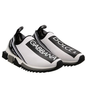 DOLCE & GABBANA DG Logo Stripes Slip-On Sneaker Shoes SORRENTO White Black - Picture 1 of 7