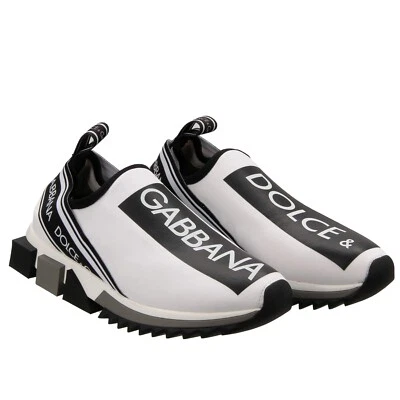 DOLCE & GABBANA DG Logo Stripes Slip-On Sneaker Shoes SORRENTO White Black - Image 1 of 4