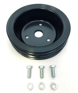 SB Chevy Crank Pulley 3 Groove Crankshaft Triple SHORT Water Pump SWP Black - Picture 1 of 2