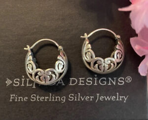 Silpada Sterling Silver Filigree Open Hoop Huggie Post Earrings P1126