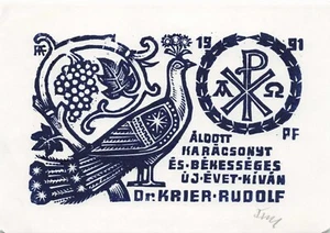 Vtg Art Ex-Libris Bookplate Peacock Grapes Y1365 - Bild 1 von 2