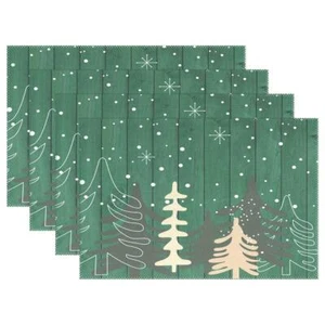 Christmas Tree Placemats Set of 6 Green Forest Country Wood Dining Table Mats... - Picture 1 of 7