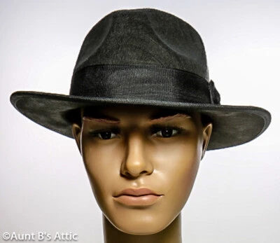 Fedora Hat 20's-30's Style Black Pressed Felt W/ Grosgrain Band Costume Hat Lg - Image 1 of 2