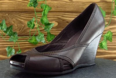Indigo by Clarks Women Sz 8.5 M Brown Peep Toe Leather Shoes 83207 - Image 1 of 4