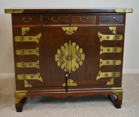 Korean Style Teak & Brass Server Four Drawers Cover