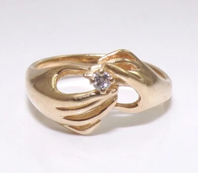 Raro anillo de diamantes James Avery de oro amarillo de 14 k con manos 3D talla 6 FZZ Foto 1 de 4