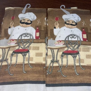 NWT~ Two Kitchen Towels~Fat Chef ~ Wine ~ 15” x 25” ~ Cotton - Picture 1 of 5