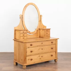 Antique Pine Vanity Mirror Dresser Chest of Drawers, Denmark circa 1920 - Picture 1 of 10