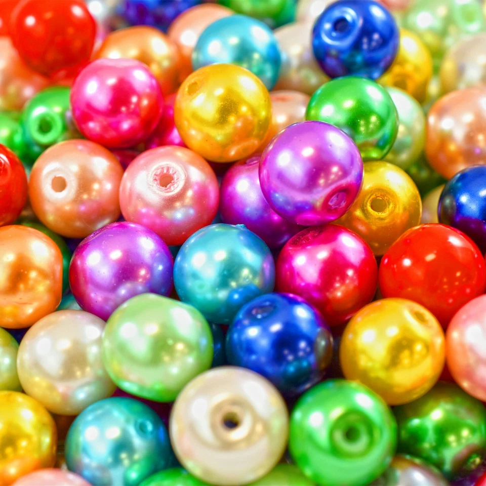 8mm HIGH QUALITY Round Glass COLOURFUL PEARL BEADS x 100 Crafts BUY 2 GET 1 FREE - Image 1 of 3