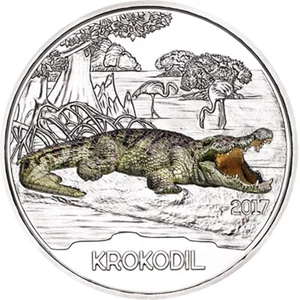 3 Euro Münze Österreich 2017 Sonderprägung Tier-Taler Krokodil - Bild 1 von 2
