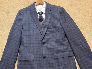 Tommy Hilfiger Stretch Wool Gray Plaid Sport Coat Dinner Blazer Suit Jacket 40L - Picture 1 of 10
