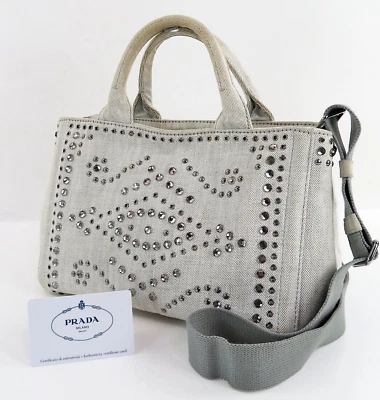 Auth PRADA Canapa White Shade Denim Shopping 2 Way Shoulder Bag Purse #55984 - Image 1 of 4