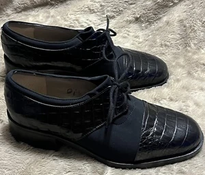 Vintage |NEW Phyllis Poland Italy Black Croc Leather Oxford Shoes Women Sz 7.5B - Picture 1 of 17