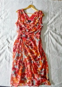 Adrianna Papell Coral Multicolour Floral Ruched Midi Ladies ParDress Aus Size 14 - Picture 1 of 21