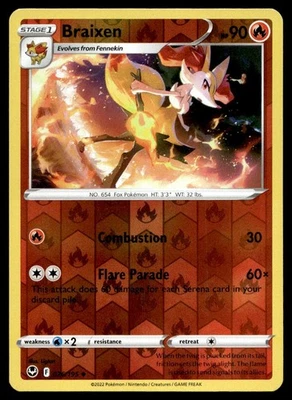 Braixen 26/195 Pokemon Card Silver Tempest Uncommon 90 HP Rev Holo NM FT - Image 1 of 2