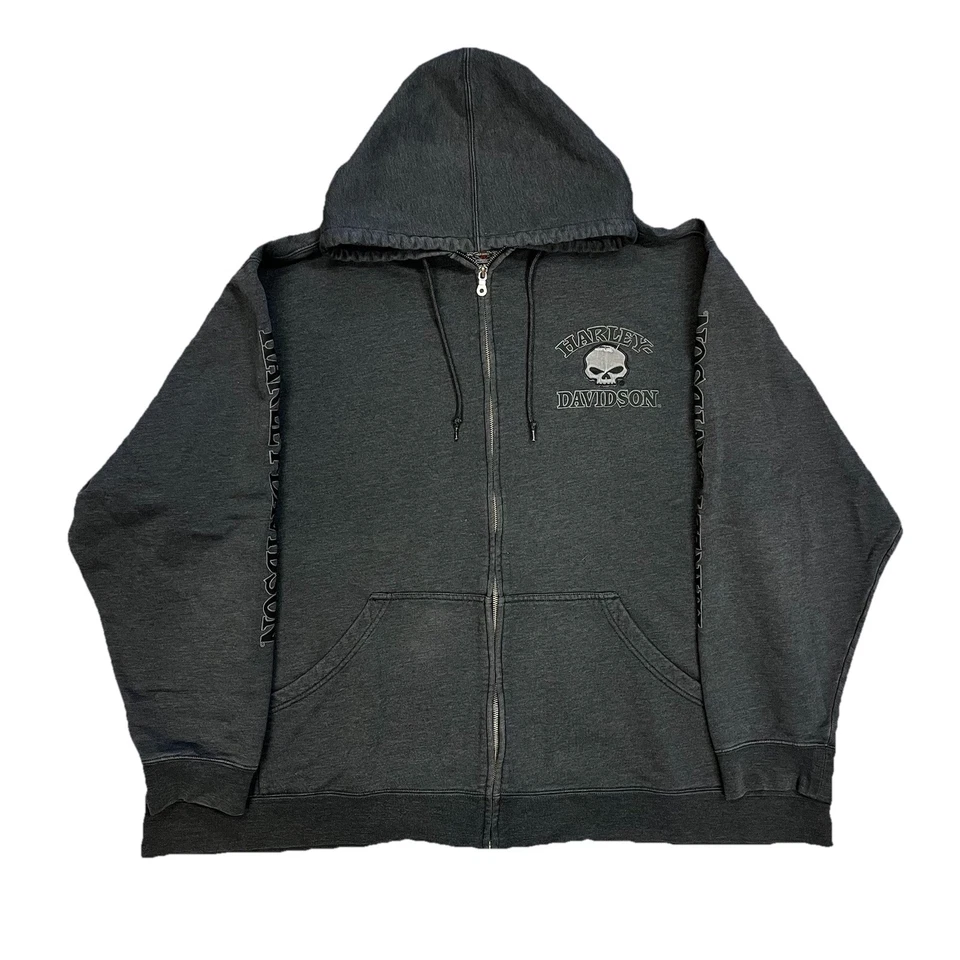 Y2K HARLEY DAVIDSON GREY FULL ZIP HOODIE SWEATSHIRT SZ 4XL MOTORCYCLE SKULL H3 - Image 1 of 4