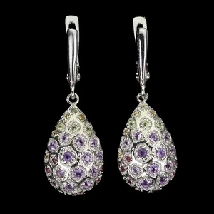 925 Sterling Silver Earrings Round  Amethyst Peridot Sapphire Gemstone Jewelry - Picture 1 of 13