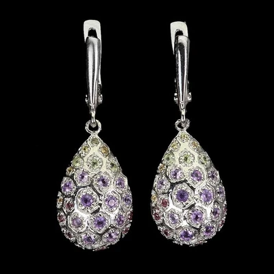 925 Sterling Silver Earrings Round  Amethyst Peridot Sapphire Gemstone Jewelry - Image 1 of 4