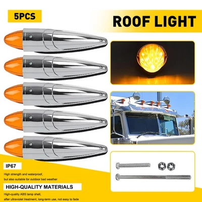 5-50X Amber Torpedo Cab Marker Light Chrome LED Truck Roof Lights Top Clearance - Image 1 of 4