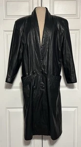 Gabardina vintage G-III mediana cuero negro retro hombreras ventiladas - Imagen 1 de 15