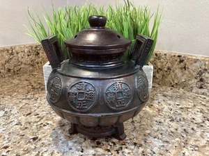 Large Chinese Incense Burner Ritual Kettle W/Glass Piece & Wick 8”T - Picture 1 of 9