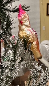 ADORNO DE ÁRBOL DE NAVIDAD PÁJARO CACATÚA VIDRIO MERCURIO ROSA VINTAGE - Imagen 1 de 6
