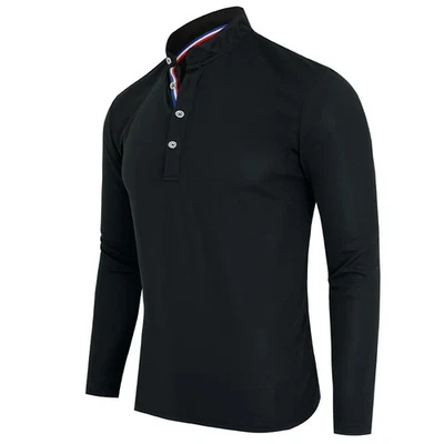 Men's Polo Shirt-Spring and Autumn Casual Business Buckle Henry Collar Long slee - Image 1 of 4
