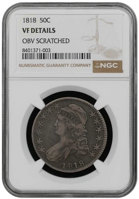 1818 50c Capped Bust Silver Half Dollar NGC VF DETAILS OBV SCRATCHED - Image 1 of 2