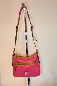 Leather Crossbody Dooney & Bourke Pebble Grain Piper Hot Pink Brown Strap Womens - Picture 1 of 19