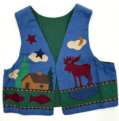 Adirondack Childrens Handcrafted Reversible Novelty Vest Large Blue Cotton - Image 1 of 4