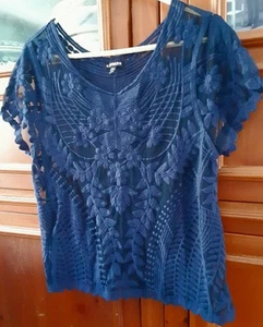 NEU EXPRESS PULLOVER OBERTEIL MARINEBLAU BESTICKT SPITZE GR. L - Bild 1 von 3