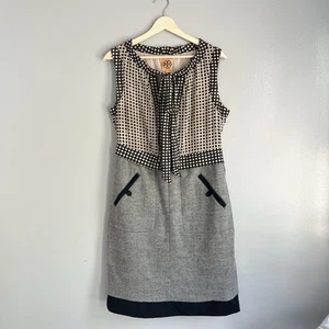 Tory Burch Roderick Combo Dress Wool Silk Blend Sleeveless Sheath Size 8 FLAWS - Picture 1 of 18