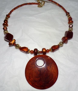 Vintage Tribal braun Kunststein Draht Perlen Halsband Halskette 5 1/2" x 7 1/2" - Bild 1 von 5