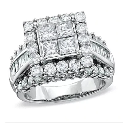 5CT Princess Cut Lab Created Diamond Engagement Ring 14k White Gold Plated - Image 1 of 4