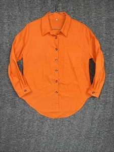 SHEIN Damen Hemd einfarbig orange Langarm Button Down XL Brusttasche Oberteil - Bild 1 von 10
