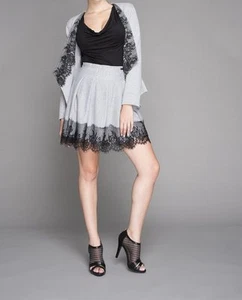 MAIDOMA GO0151 Gonna ruota corta cerniera zip pizzo casual cerimonia nero grigio - Imagen 1 de 1