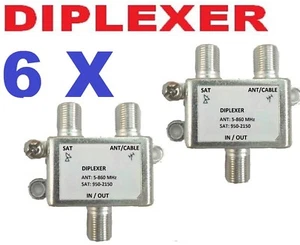 6 X DIPLEXER SATELLITE + CABLE ANTENNA HD DTV DIGITAL COMBINER FTA SAT TV SWITCH - Picture 1 of 8