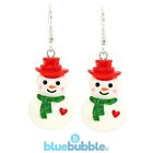Bluebubble MERRY CHRISTMAS Snowman Earrings Kitsch Funky Xmas Cute Sweet Festive