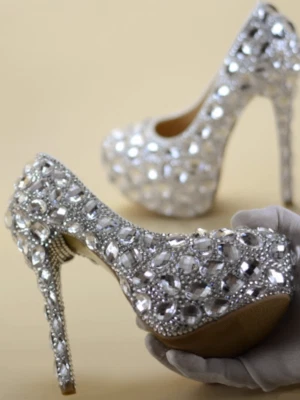 Glass slipper wedding shoes Rhinestones bridal shoes show party high-heeled - Image 1 of 4