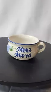 Vintage Hand Painted Flower  "Mom's Marvel" Soup Bowl Mug Blue White Ceramic - Picture 1 of 7