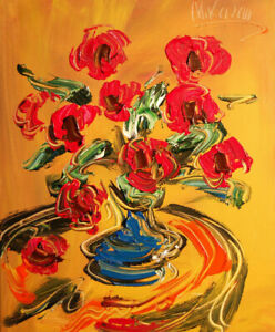 VASE FLOWERS by  Mark Kazav  Large Abstract Modern Original Oil Painting TF793G